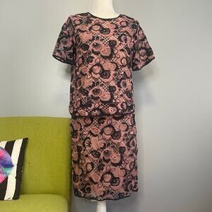 Ann Taylor Pink Blue Lace Matching Blouse Skirt Set NEW 8